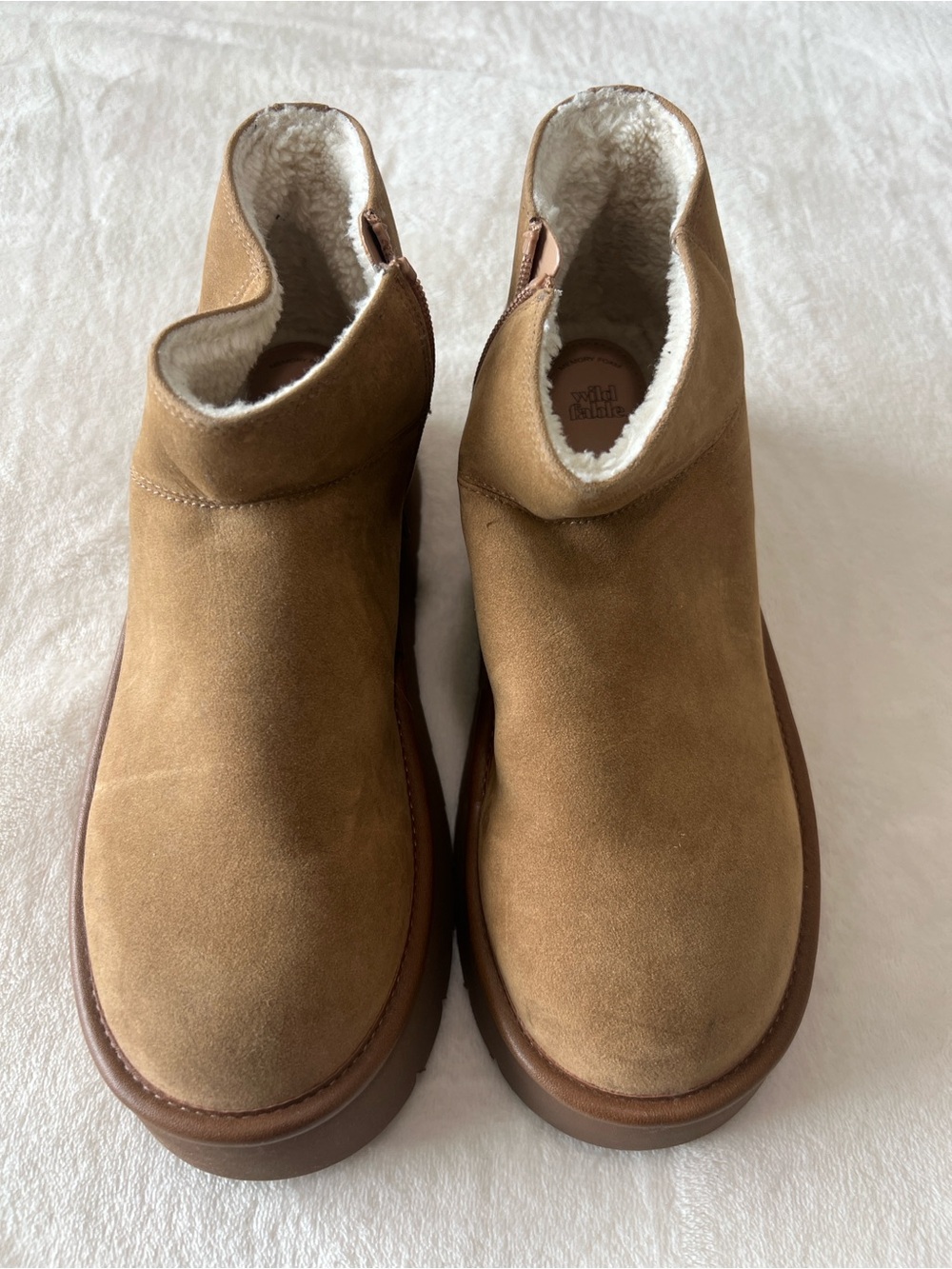 wild fable Tan Suede Ankle Booties with Shearling Lining